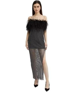 Santa Brands Schwarzes gefiedertes midi-kleid