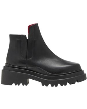 Plan C Chunky Sole Leder Ankle Boots - Schwarz