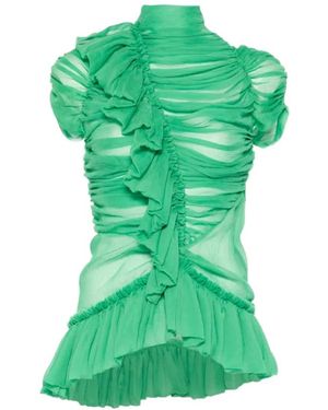 Dries Van Noten Ruffled Silk Top - Groen