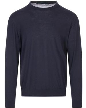 Kiton Blauer Woll-Rundhalsausschnitt-Pullover