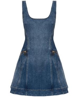 Self-Portrait Kleedjes ,Blauw ,Denim Denim Flared Mini Jurk