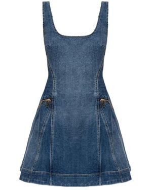 Self-Portrait Kleedjes ,Blauw ,Denim Denim Flared Mini Jurk