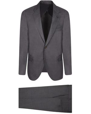 Lardini Kostuums ,Grijs ,Leer Getailleerd Tweeknoopspak