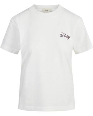 Autry Tops ,Wit ,Katoen Katoenen T-Shirt Met Geborduurd Logo