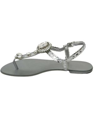 Dolce & Gabbana Kristall-Flache Sandalen Mit Klaren Kristallen - Grau