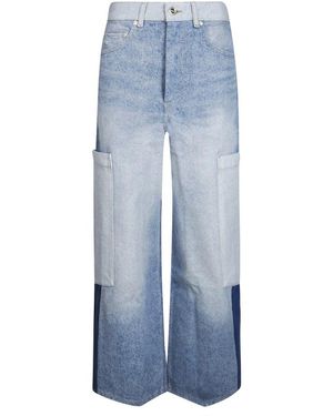 Ganni Patchwork Denim Baggy Cargo Jeans - Blauw