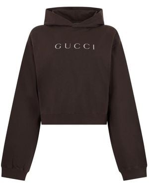 Gucci Hoodies & Sweatvesten ,Bruin ,Katoen Sweatshirt Van Katoenen Jersey Met Print - Zwart