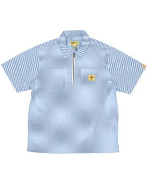 ICECREAM Blau Gestreiftes Quarter Zip Arbeits Hemd