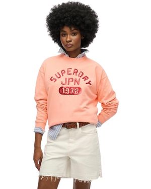Superdry Embellished Varsity Loose Crew - Pink