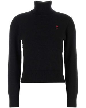 Ami Paris Truien & Vesten ,Zwart ,Wol De Coeur Turtleneck Sweater