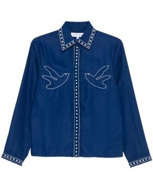 Maison Labiche Vogelbesticktes Poloshirt - Blau