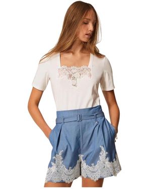 Twinset Tops ,Wit ,T-Shirt - Blauw