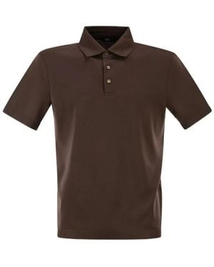 Herno Tops ,Bruin ,Katoen Jersey Knit Effect Polo Shirt