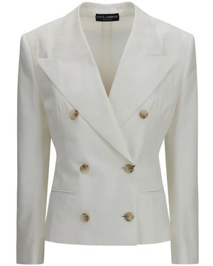 Dolce & Gabbana Jassen ,Wit ,Katoen Dubbelrijige Blazer - Grijs