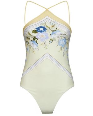 Self-Portrait Badmode ,Geel Floral Swimsuit - Blauw
