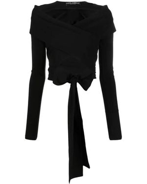 Dolce & Gabbana Tops ,Zwart ,Leer Cut-Out Wrap Top