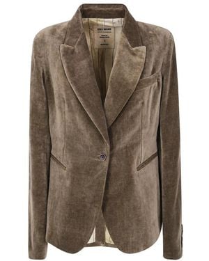 Uma Wang Jassen ,Bruin ,Fluwelen Blazer Met Enkele Rij Knopen