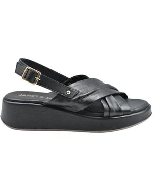 Janet & Janet Flache Sandalen - Schwarz
