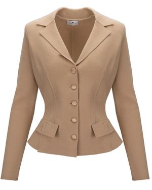 Elisabetta Franchi Jassen ,Geel ,Wol Wool Blazer - Bruin