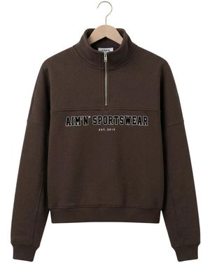 Aim'n Hoodies & Sweatvesten ,Bruin ,Varsity Sweat Half Zip