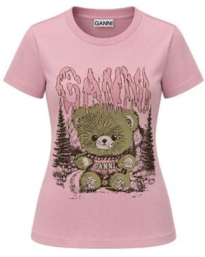 Ganni Forest Teddy T-Shirt - Roze