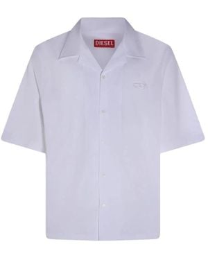 DIESEL Overhemden ,Wit ,Katoen Korte Mouw Camp Collar Shirt Met Geborduurd Logo - Paars