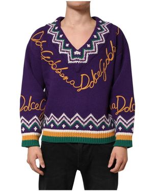 Dolce & Gabbana V-Neck Knitwear - Purple