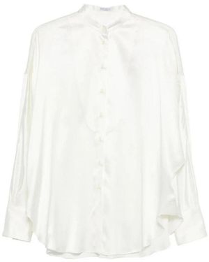 Brunello Cucinelli Overhemden ,Satijn Blouse Met Bandkraag - Wit