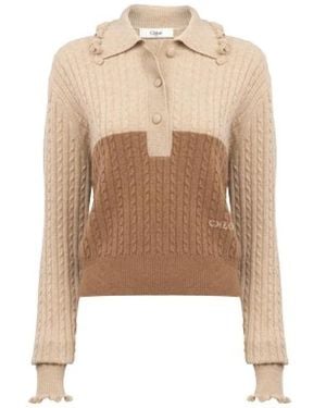 Chloé Brauner Zopfmuster Pullover - Natur