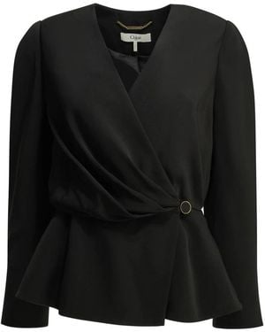 Chloé Draped Peplum Top - Zwart