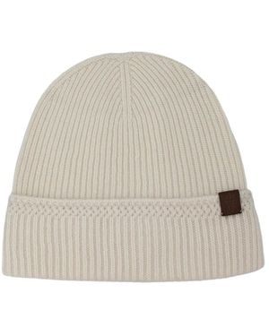 Eleventy Accessoires ,Wit ,Leer Rib-Knit Muts - Naturel