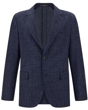BOGGI Woll- Leinen- Und Seidenjacke - Blau