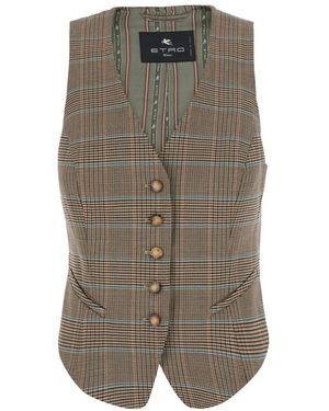 Etro Einknöpfiger Stretch-Woll-Weste Im Prince Of Wales Muster - Grau