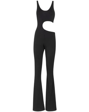 Gaelle Paris Jumpsuits & Playsuits ,Zwart ,Nylon Jumpsuit Met Wijde Pijpen En Openingen