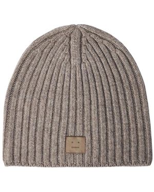 Acne Studios Accessoires ,Bruin ,Wol Wollen Logo Beanie Hoed - Grijs