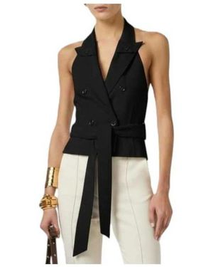 Elisabetta Franchi Jassen ,Zwart ,Gabardine Gilet Met Riem