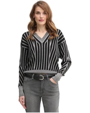 DKNY Gestreepte V-Hals Trui - Zwart
