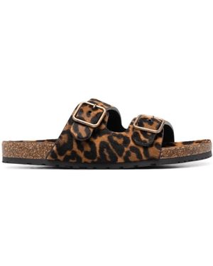 Saint Laurent Sandalen Met Luipaardprint En Gesp - Bruin