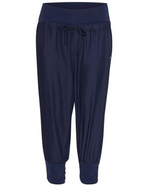 Cream Cropped Trousers - Blue