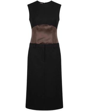 Marni Kleedjes ,Zwart ,Katoen Contrast Wool And Satin Dress