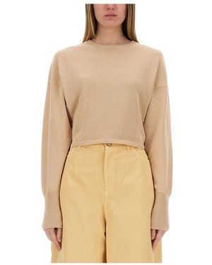 Alysi Truien & Vesten ,Katoen Maglia Cropped Cotone Crepe - Naturel