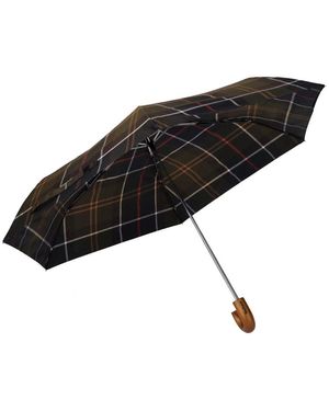 Barbour Tartan Mini Regenschirm Mit Holzgriff - Schwarz