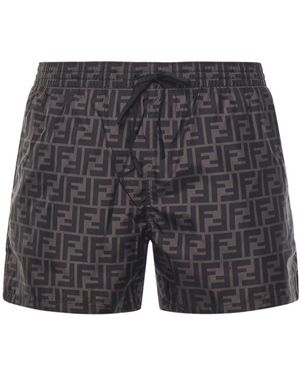 Fendi Badmode ,Zwart ,Leer Swim Shorts - Grijs