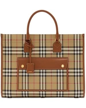 Burberry Tassen ,Veelkleurig ,Leer Haymarket Check Tote Bag - Bruin