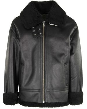DUNST Loose Fit Line Shearling Jacke - Schwarz