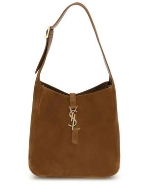 Saint Laurent Wildleder Schultertasche Mit Logo-Klappe - Braun