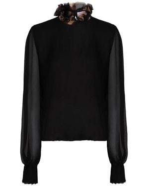 PUCCI Overhemden ,Zwart ,Geplooide Blouse Met Ballonmouwen