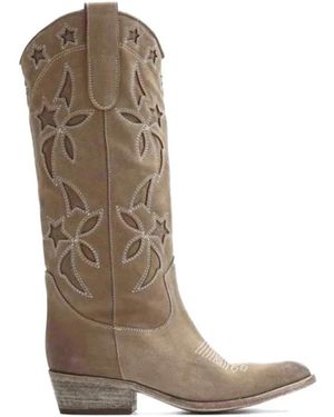 BUKELA Cowboy Stiefel Mit Dekoration - Braun