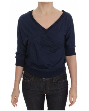 Exte Blauwe Trui Met V-Hals En Logo Detail