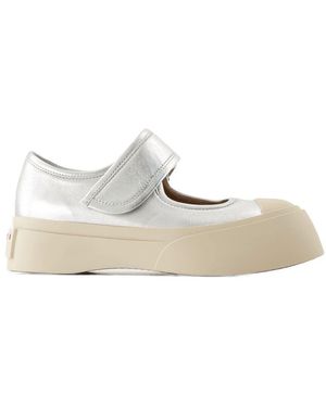 Marni Silberne Leder Mary Jane Sneakers - Weiß